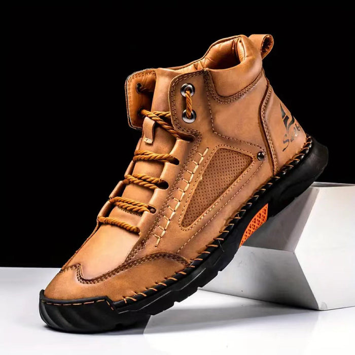 Men's Atelier Chukka Boot - Extended Fit PU Leather - Hand-Stitched Ankle Boots with Flat Sole & Lace-Up