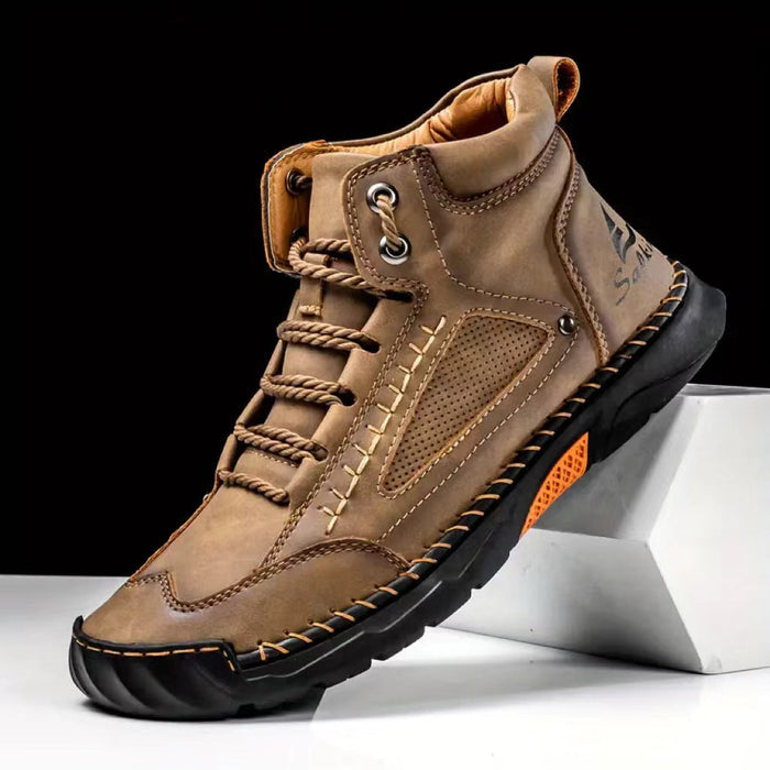Men's Atelier Chukka Boot - Extended Fit PU Leather - Hand-Stitched Ankle Boots with Flat Sole & Lace-Up