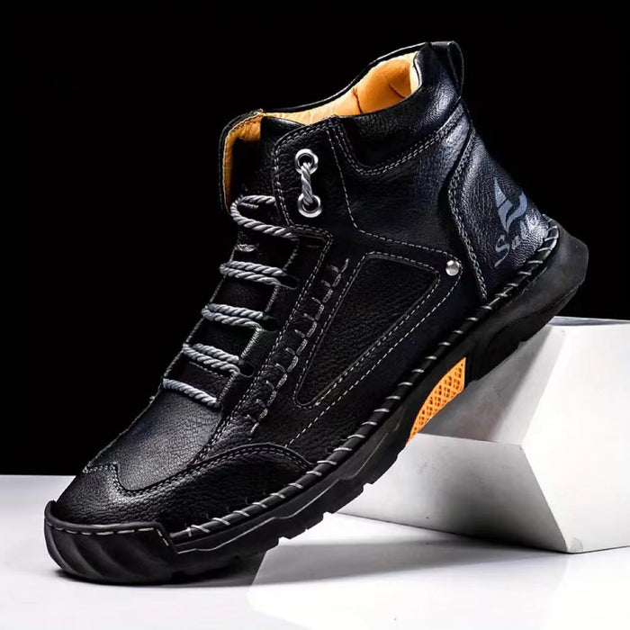 Men's Atelier Chukka Boot - Extended Fit PU Leather - Hand-Stitched Ankle Boots with Flat Sole & Lace-Up