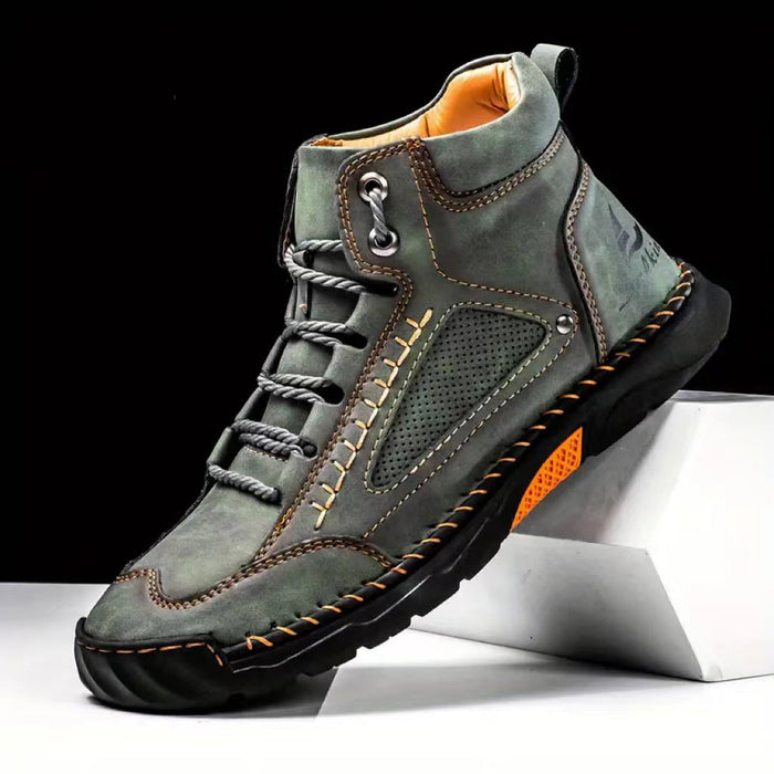 Men's Atelier Chukka Boot - Extended Fit PU Leather - Hand-Stitched Ankle Boots with Flat Sole & Lace-Up