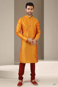 Men's Banarasi Art Silk Mirror Work Kurta Pajama In Mustard Colour