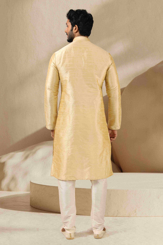 Men's Banarasi Art Silk Thread Work Kurta Pajama In Gold Colour
