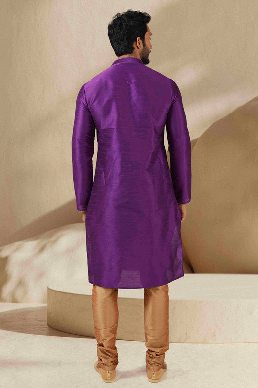 Men's Banarasi Art Silk Thread Work Kurta Pajama In Purple Colour