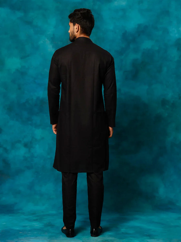 Men's Black Cotton Blend Kurta Pyjama Set