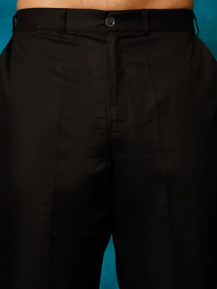 Men's Black Cotton Blend Kurta Pyjama Set