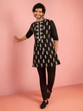 Men's Black Embroidered Kurta Pant Set