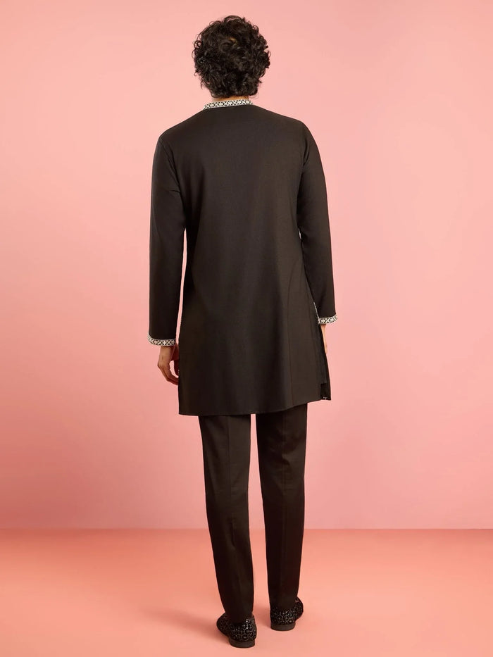 Men's Black Embroidered Kurta Pant Set