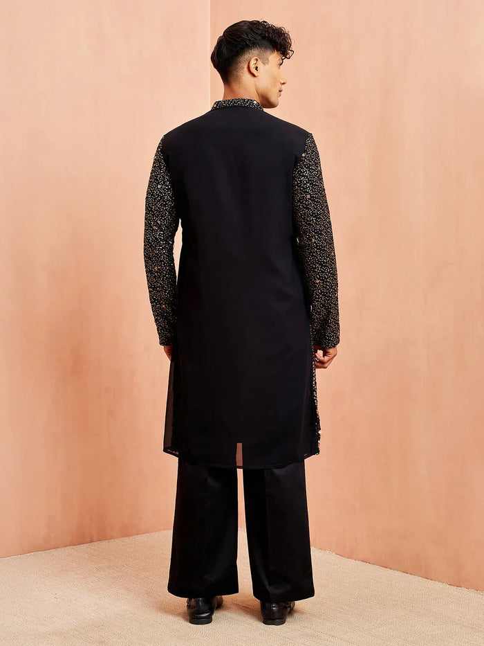 Men's Black Georgette Kurta & Pant Set