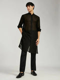 Men's Black Georgette Kurta with Cotton Lycra Pant Set