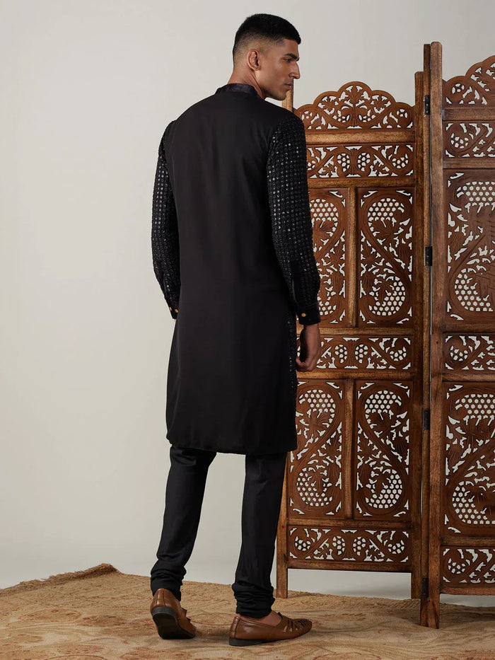 Men's Black Mirror Georgette Kurta Pyjama Set