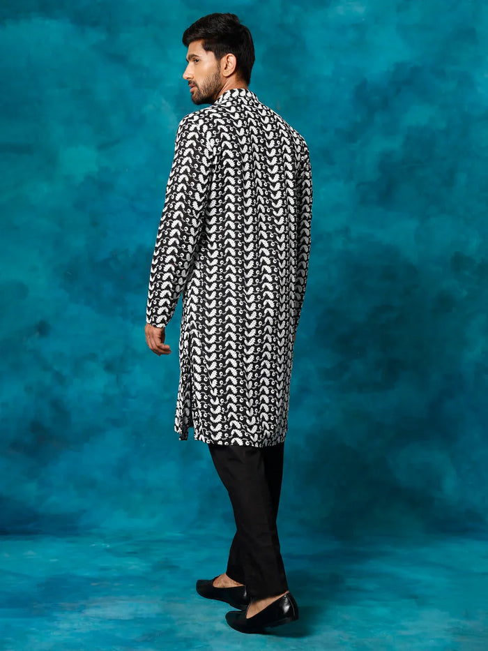 Men's Black Pure Cotton Chikankari Kurta Pyjama Set