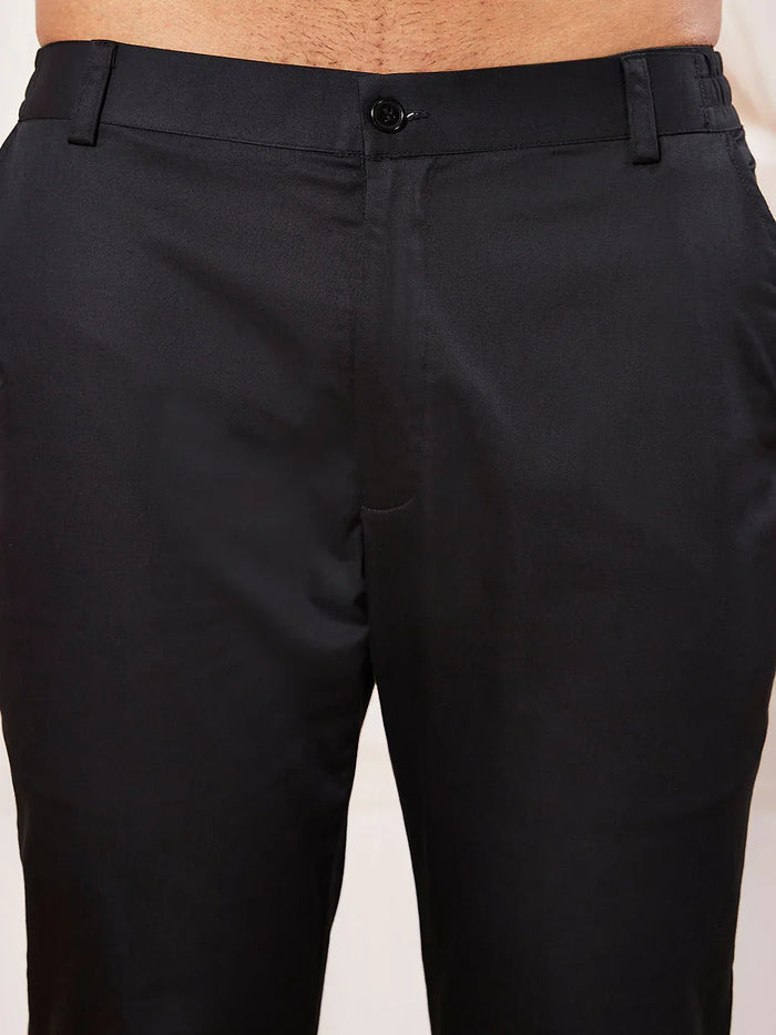 Men's Black Silk Blend Indowestern And Pant Set