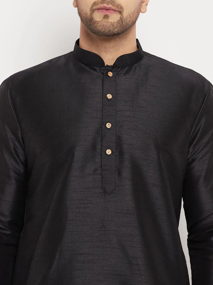Men's Black Silk Blend Kurta And Rose Gold Pant Style Pyjama Set