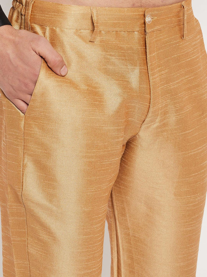 Men's Black Silk Blend Kurta And Rose Gold Pant Style Pyjama Set