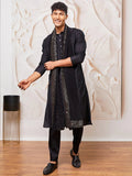 Men's Black Silk Blend Kurta Pyjama Dupatta Set