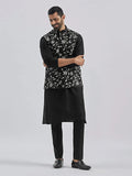 Men's Black Silk Blend Kurta Pyjama Set with Embroidered Dupion Nehru Jacket