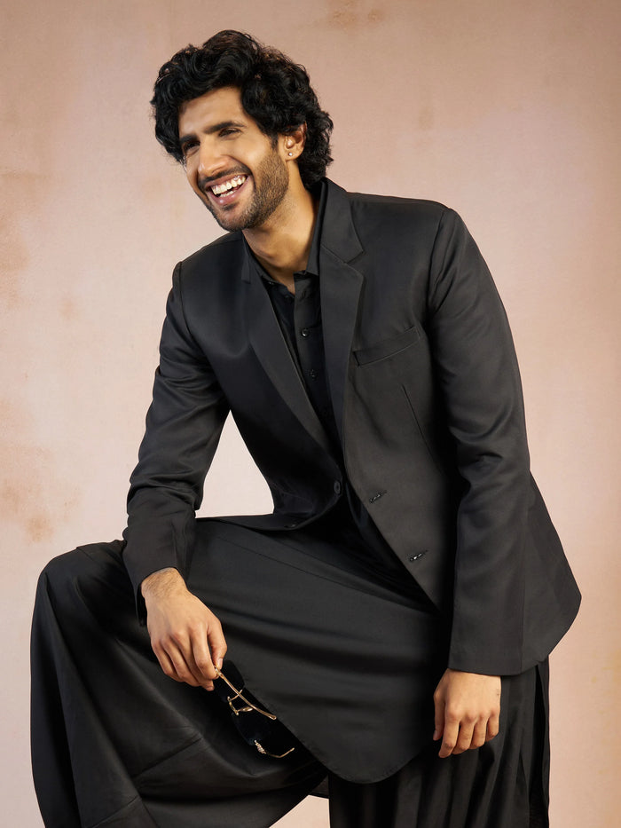 Men's Black Solid Imported Suiting Blazer