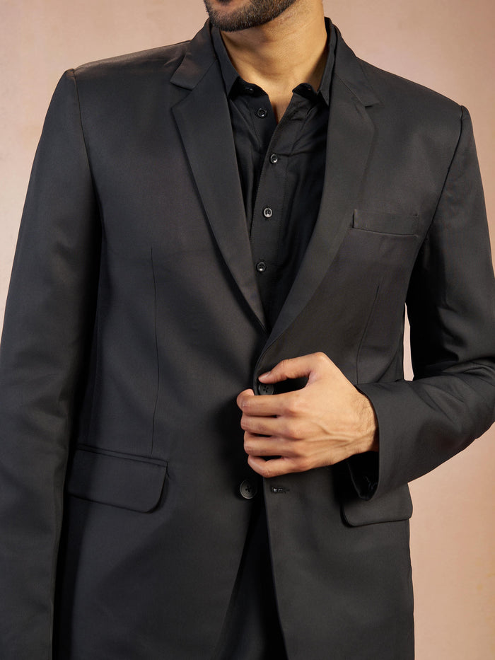 Men's Black Solid Imported Suiting Blazer
