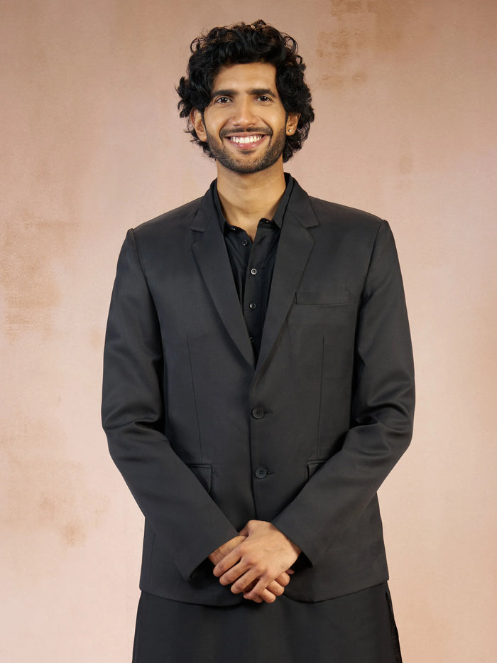 Men's Black Solid Imported Suiting Blazer