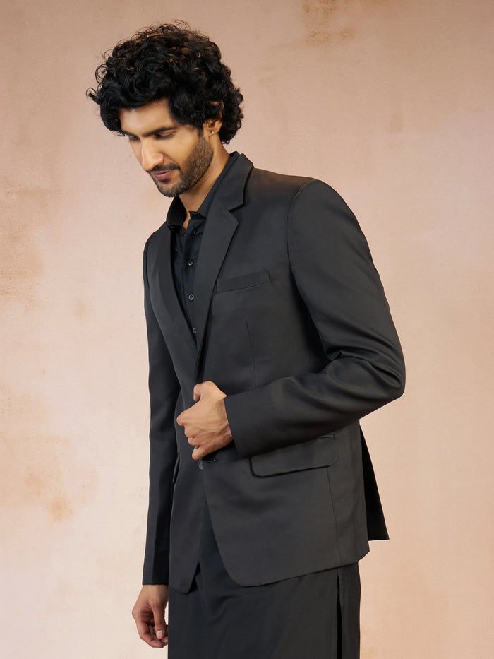 Men's Black Solid Imported Suiting Blazer