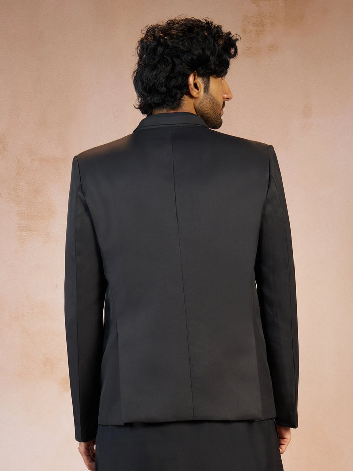 Men's Black Solid Imported Suiting Blazer