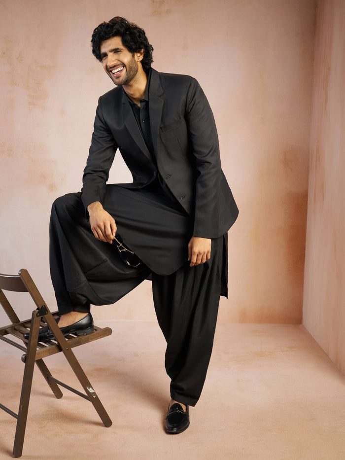 Men's Black Solid Imported Suiting Blazer