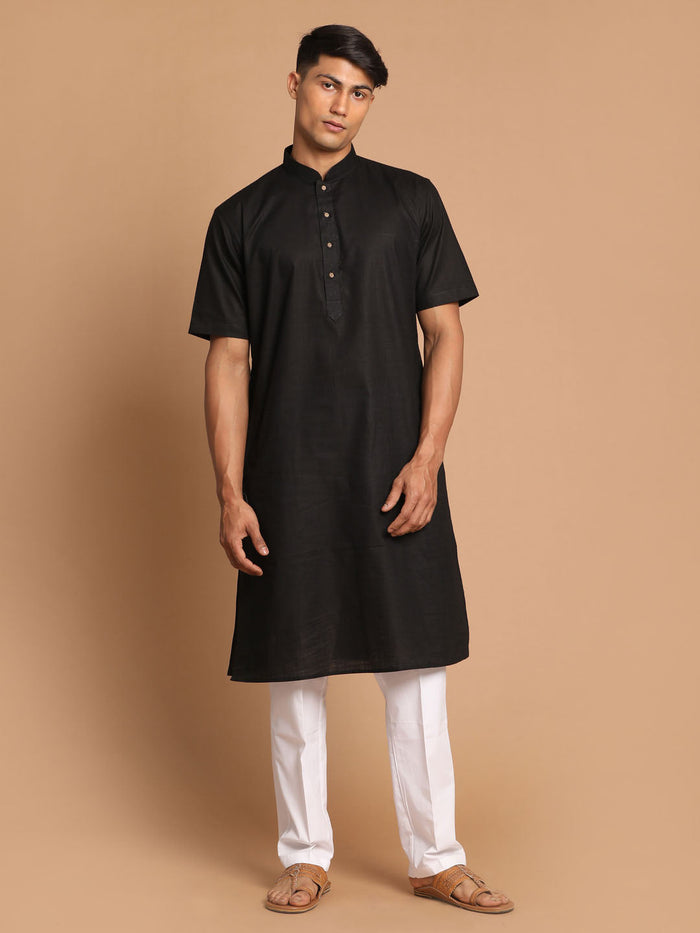 Men's Black  Solid Kurta With Pyjama