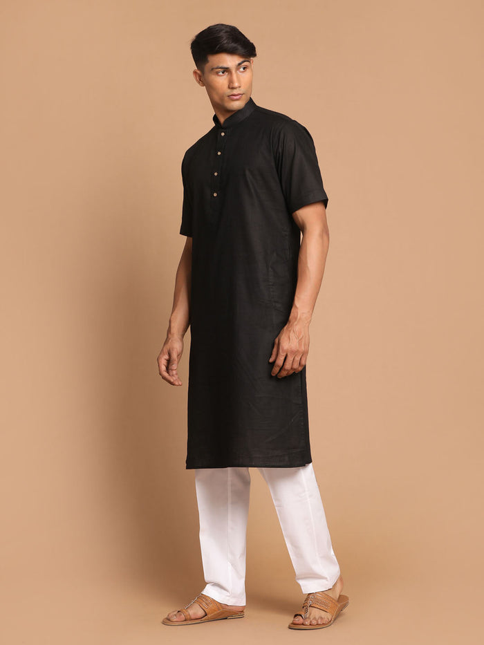 Men's Black  Solid Kurta With Pyjama