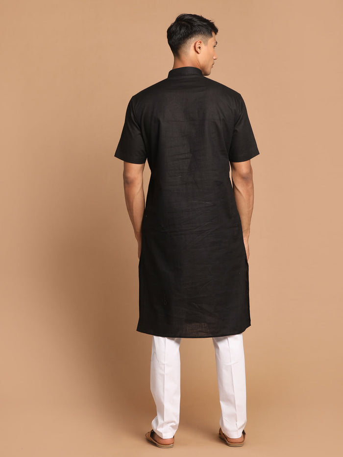 Men's Black  Solid Kurta With Pyjama