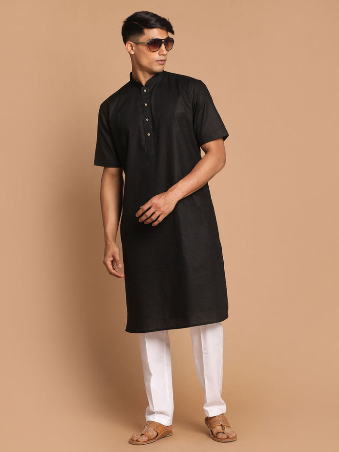 Men's Black  Solid Kurta With Pyjama