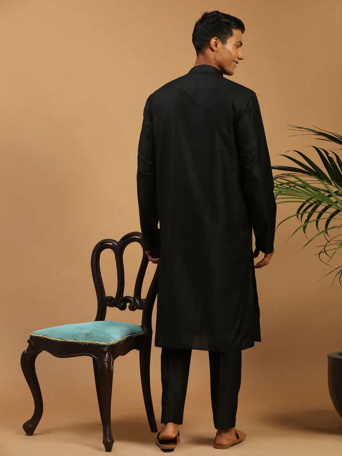 Men's Black Viscose Kurta With Pant Set