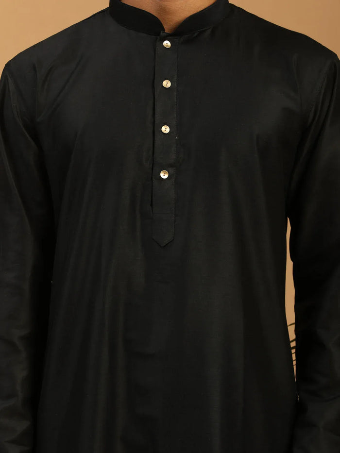 Men's Black Viscose Kurta With Pant Set