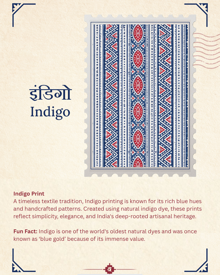 Men's Blue Indigo Animal Print Cotton Short Kurta with Band Collar