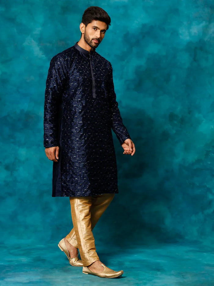 Men's Blue Silk Blend Kurta Pyjama Set