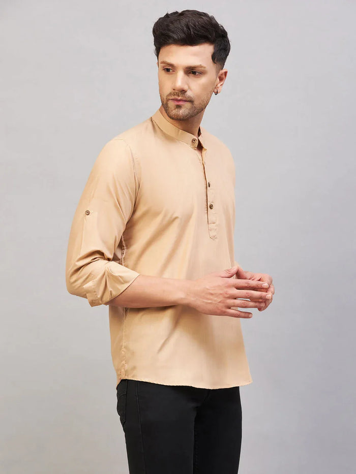 Men's Chiku Brown Short Cotton Kurta
