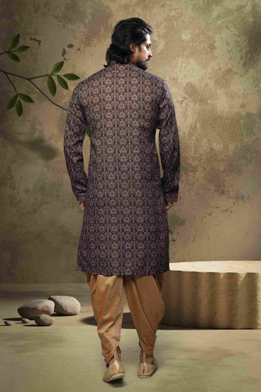 Men's Cotton Digital Print Mirror Work Kurta Pajama In Black Colour