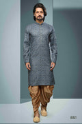 Men's Cotton Digital Print Mirror Work Kurta Pajama In Grey Colour