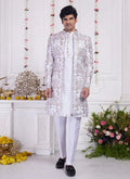 Men's Cream Art Silk Thread Work Indo Western Set