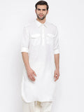 Men's Cream Cotton Blend Pathani Style Kurta