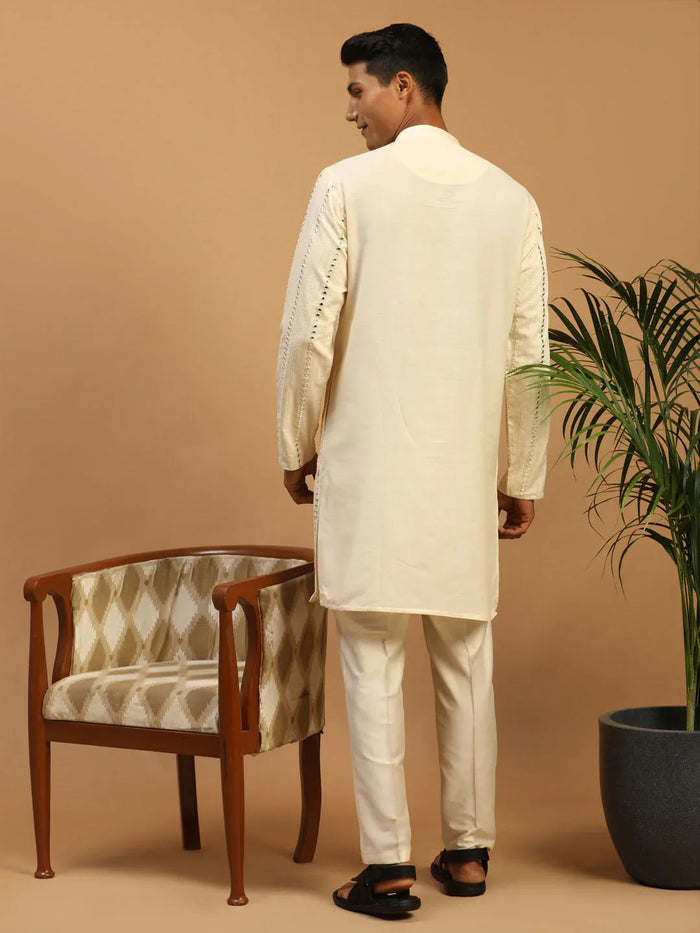 Men's Cream Mirror Kurta Pant Set