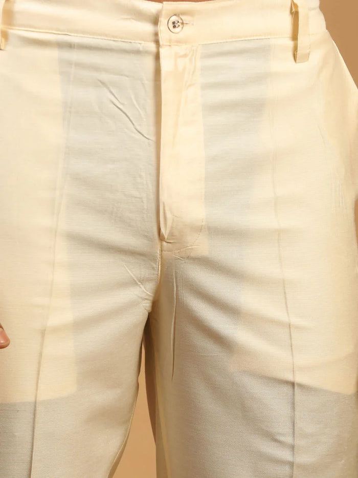 Men's Cream Mirror Kurta Pant Set