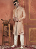 Men's Dusty Peach Art Silk Thread Work Indo Western Set