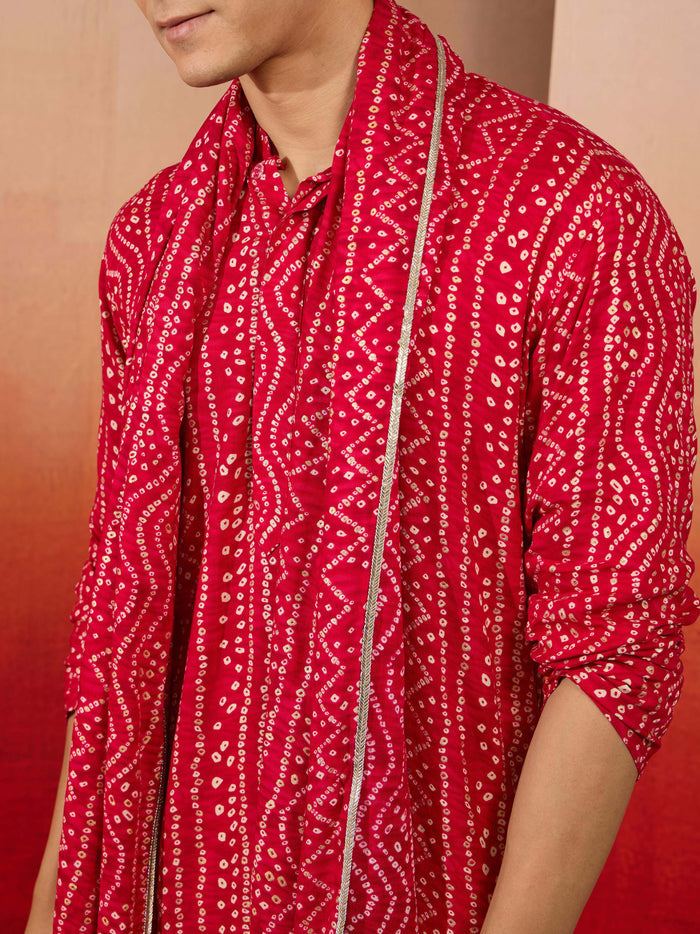 Men's Falsa Bandhni Print Kurta Set with Dupatta