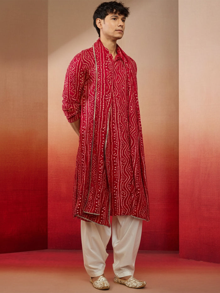 Men's Falsa Bandhni Print Kurta Set with Dupatta
