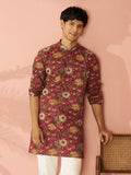 Men's Falsa Cotton Floral Printed Mid-Length Kurta