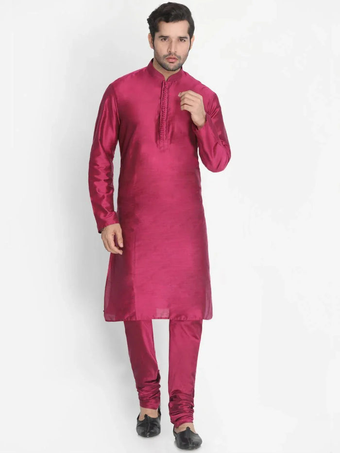 Men's Fuchsia Cotton Silk Blend Kurta
