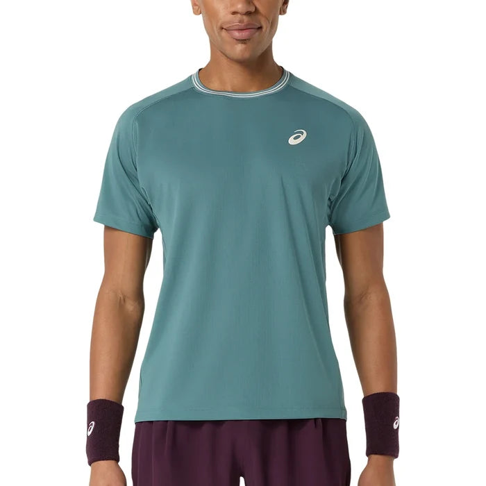 Men's Game Short Sleeve Tennis Top,Apparel,Asics,401 Foggy Teal,S,Tennis Express,2041A379_401