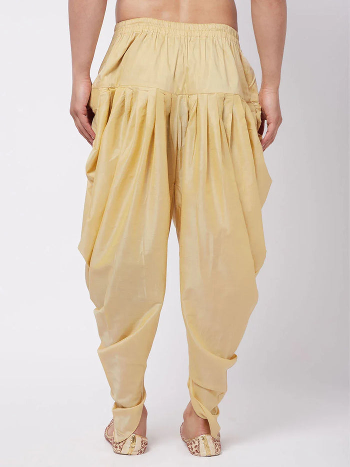 Men's Gold Cotton Blend Cowl Dhoti