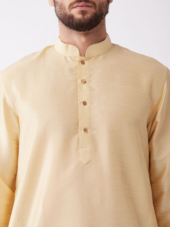 Men's Gold  Silk Blend Kurta And Black Dhoti Set