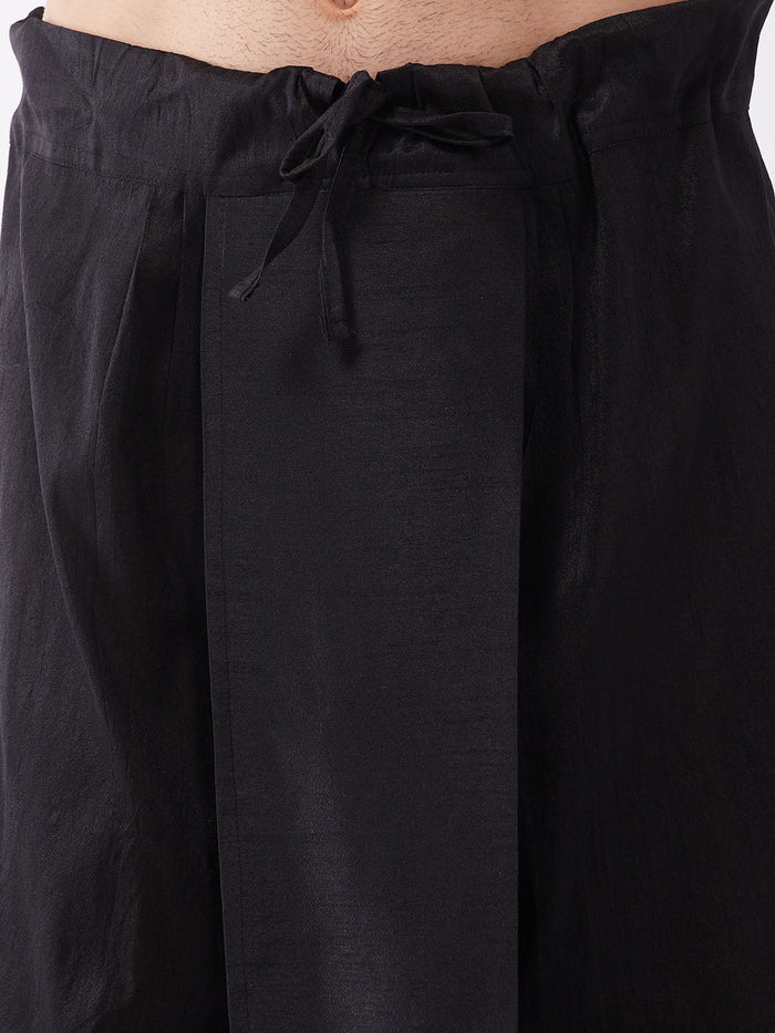 Men's Gold  Silk Blend Kurta And Black Dhoti Set